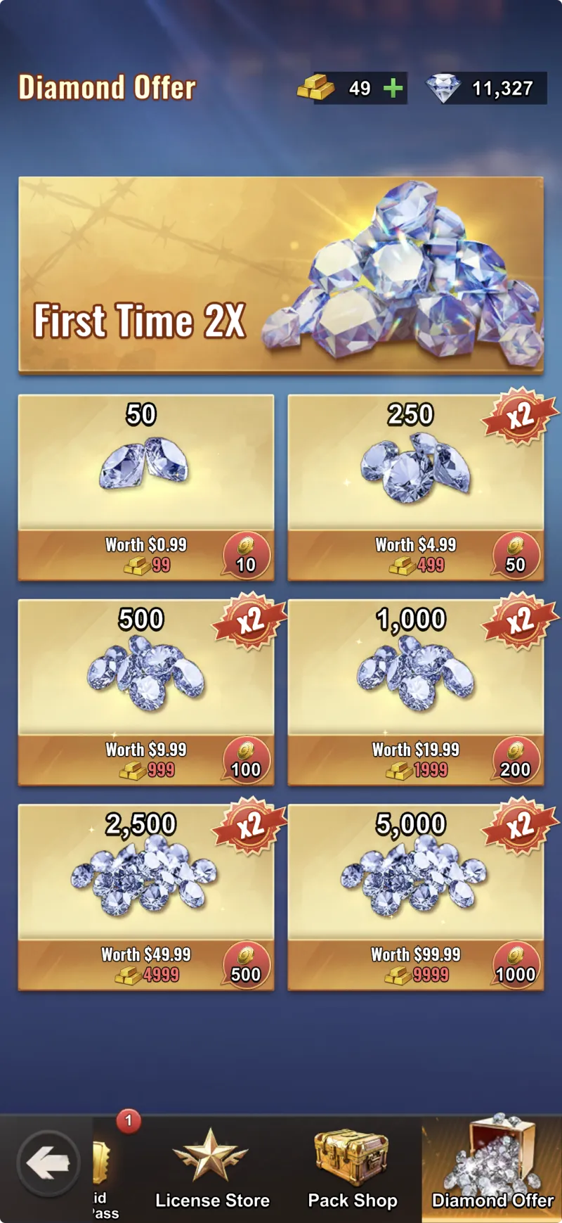 The Diamond Offer purchase tiers